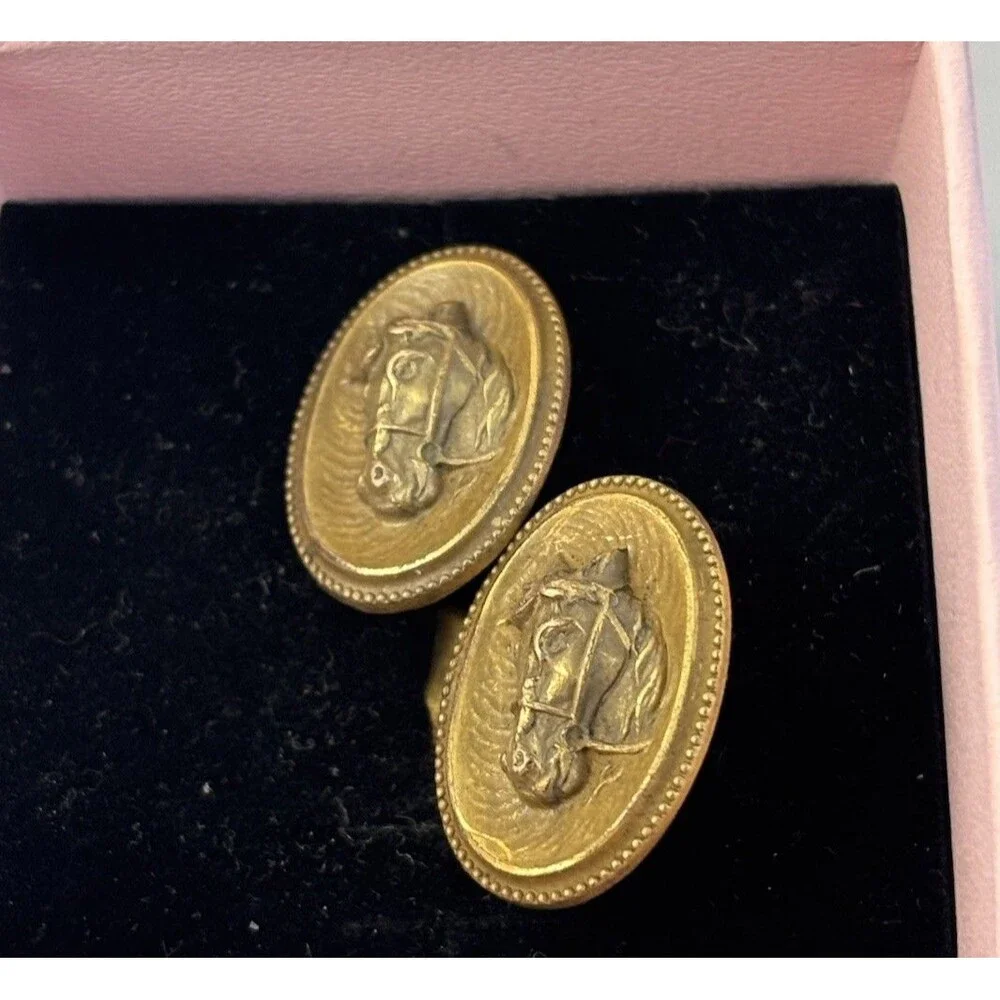 Antique  Horse Gold filled Embossed Equestrian  Victorian Old Cufflinks-7.67 GR